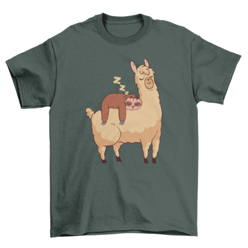 Sleeping Sloth Riding Llama Illustration T-shirt