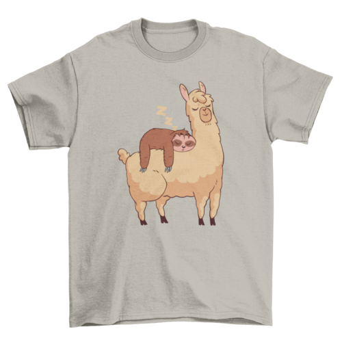Sleeping Sloth Riding Llama Illustration T-shirt