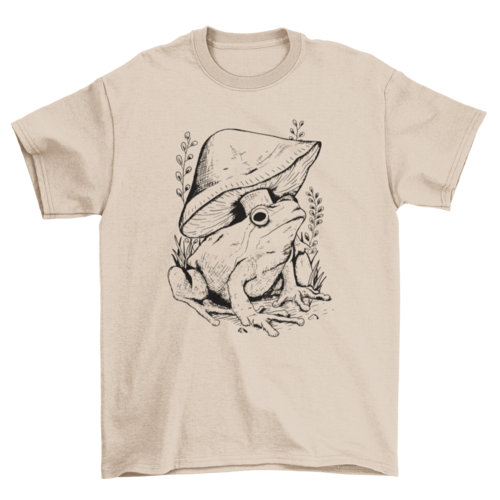 Frog and mushroom line art t-shirt