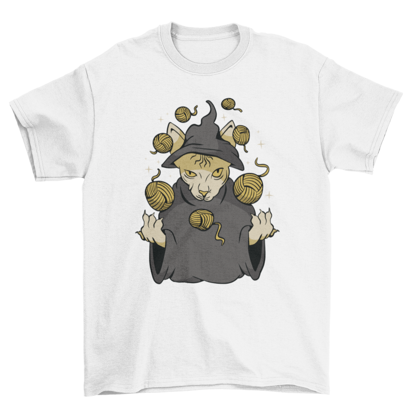 Wizard cat yarn balls t-shirt