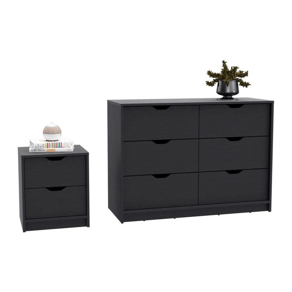 Bennett 2 Piece Bedroom Set, Nightstand + Dresser, Black Wengue Finish