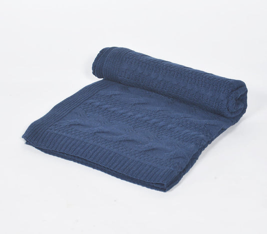 Knitted Cotton Navy Blue Throw