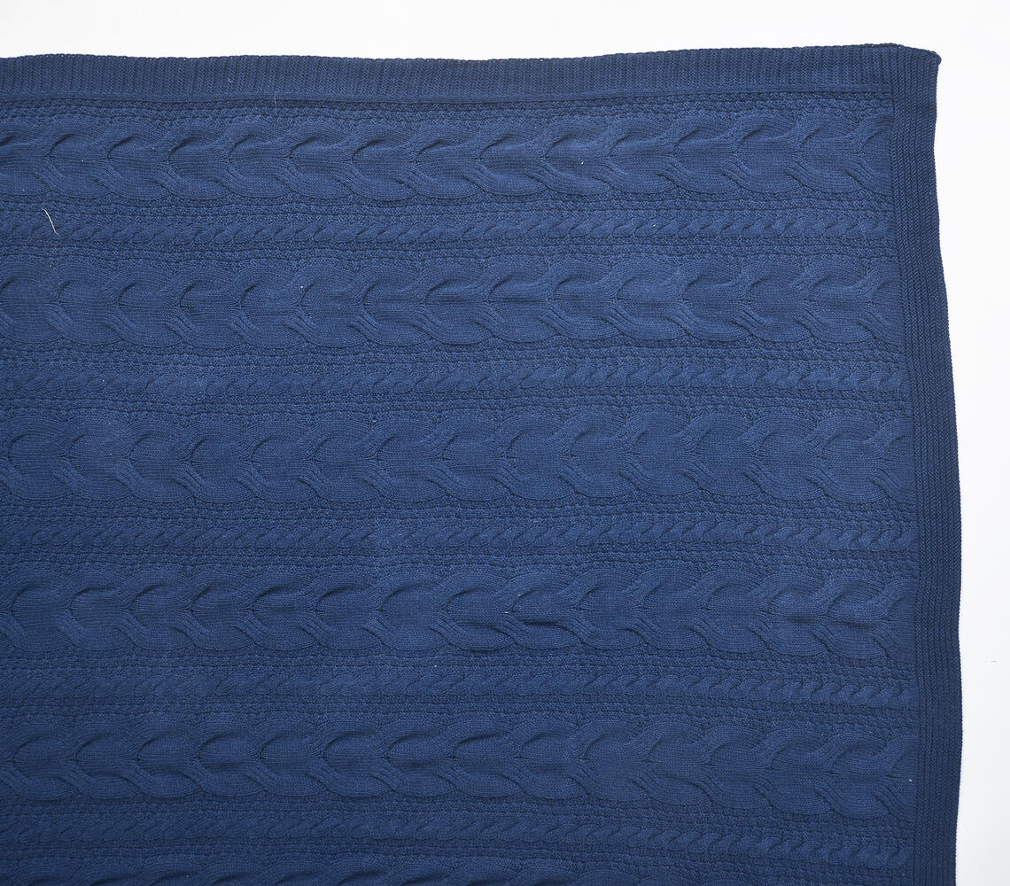 Knitted Cotton Navy Blue Throw