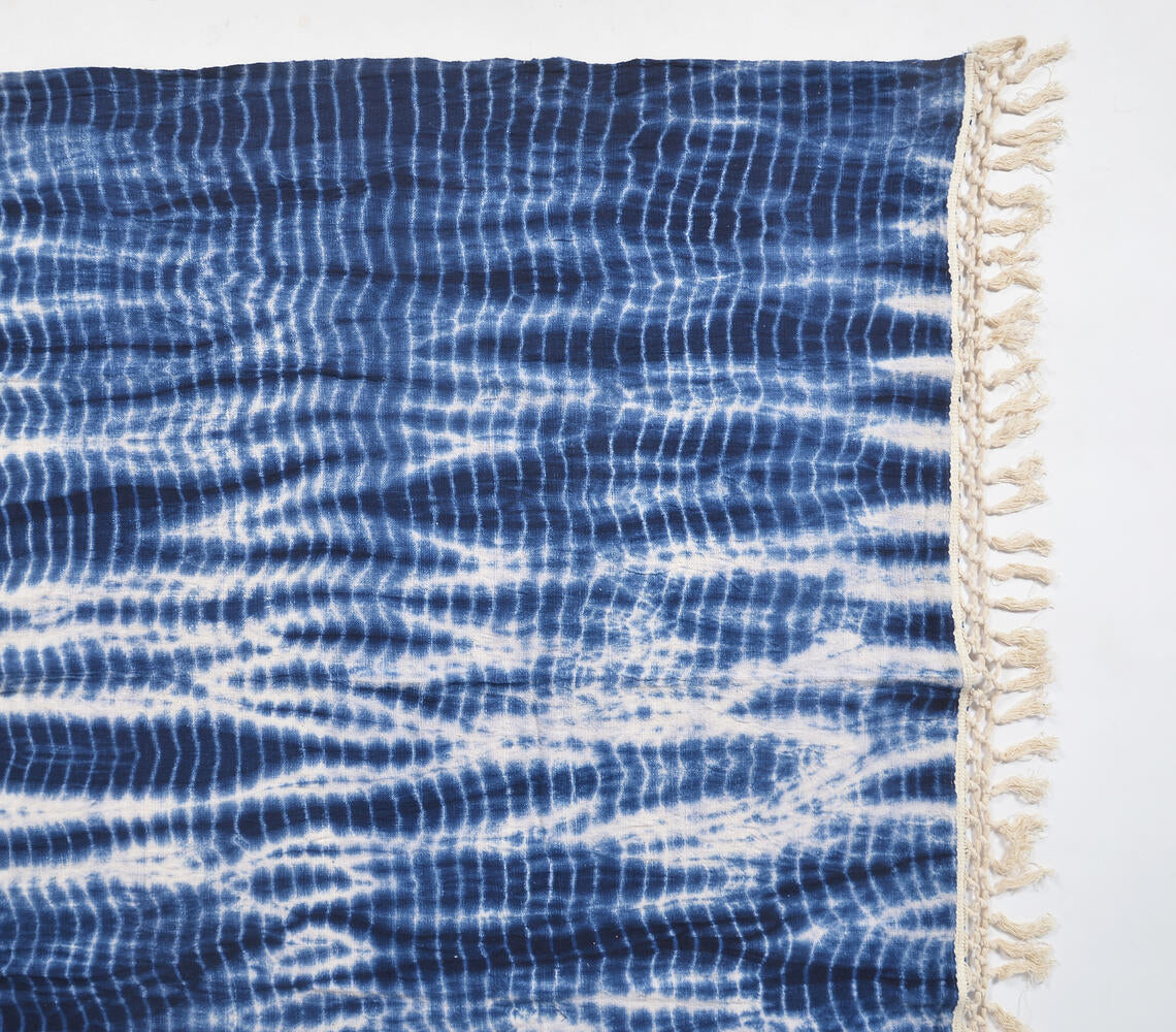 Shibori Tie-and-Dye Indigo Cotton Throw with Tassels