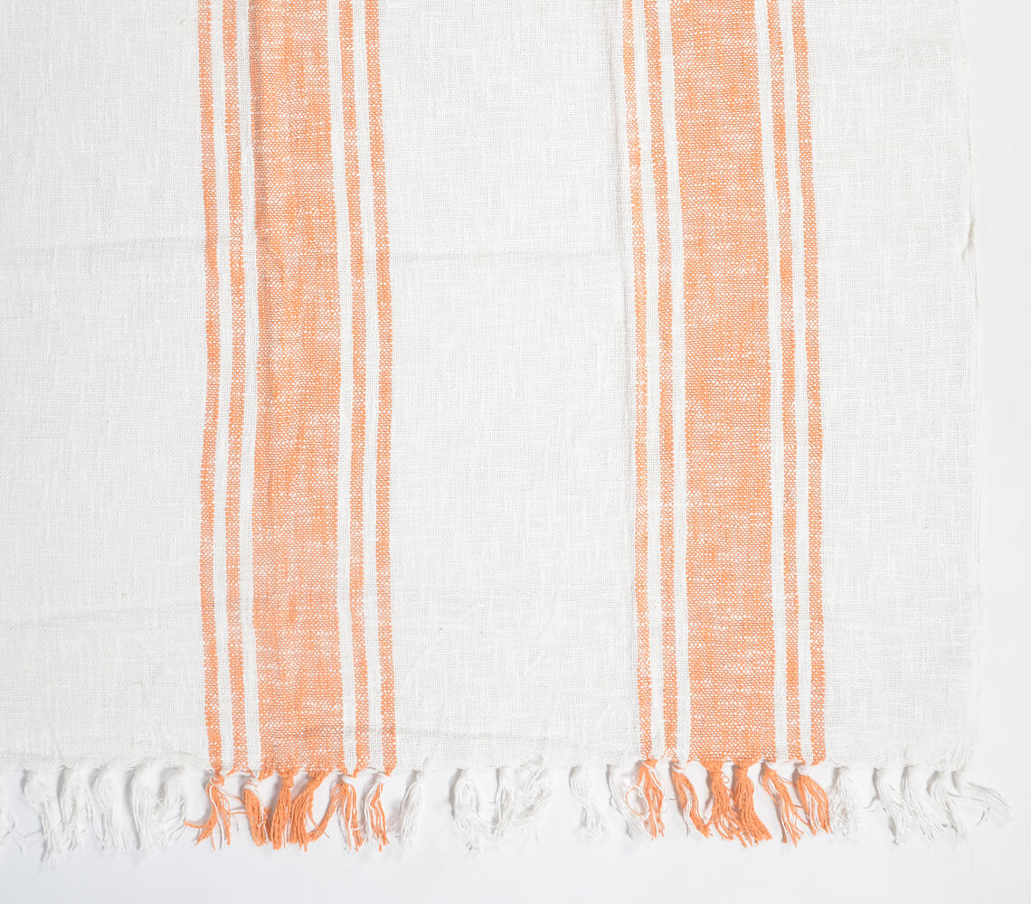 Handwoven Cotton Tangerine Striped Throw with Tassels