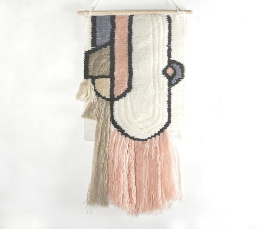 Handwoven Abstract Pastel Fringed Wall Hanging