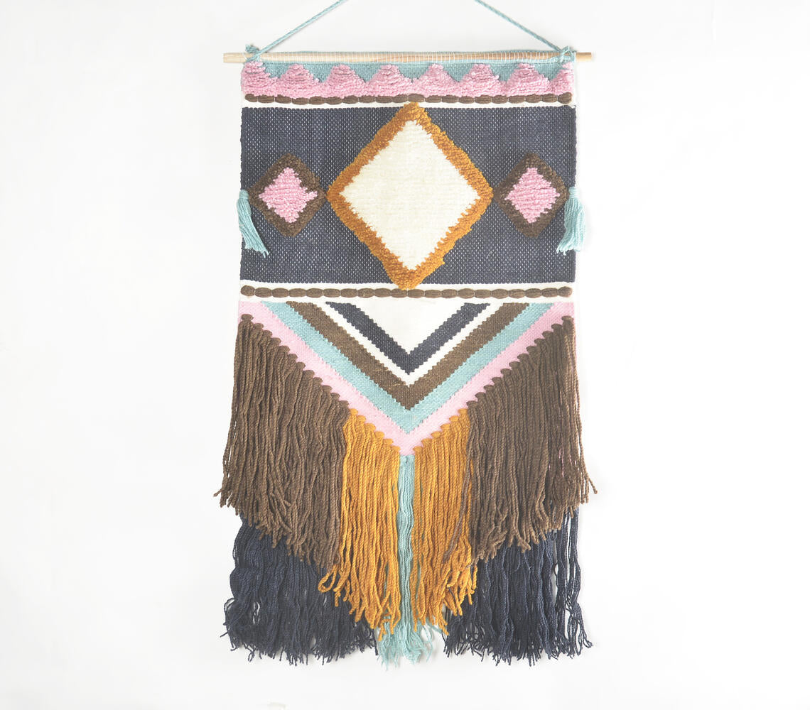 Handwoven Geometric Fringed Wall Hanging Q1