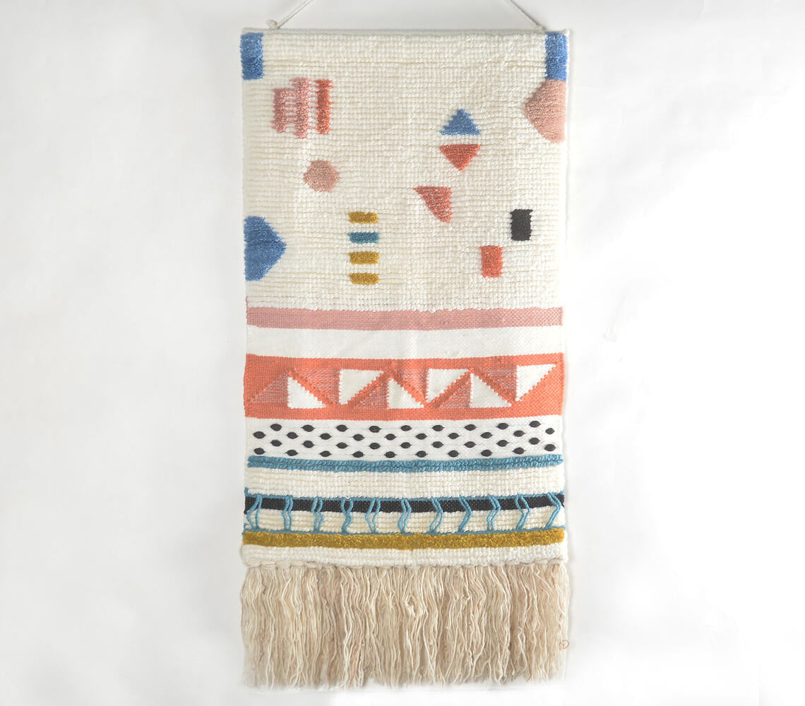 Handwoven & Tufted Abstract Geometric Fringed Wall Hanging