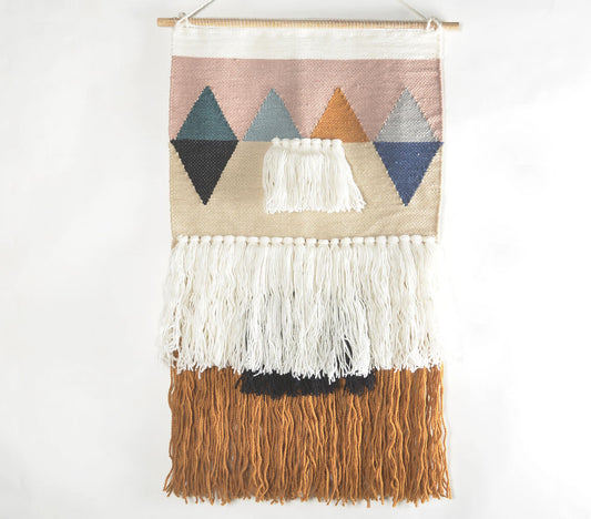 Handwoven & Tufted Geometric Fringed Wall Hanging