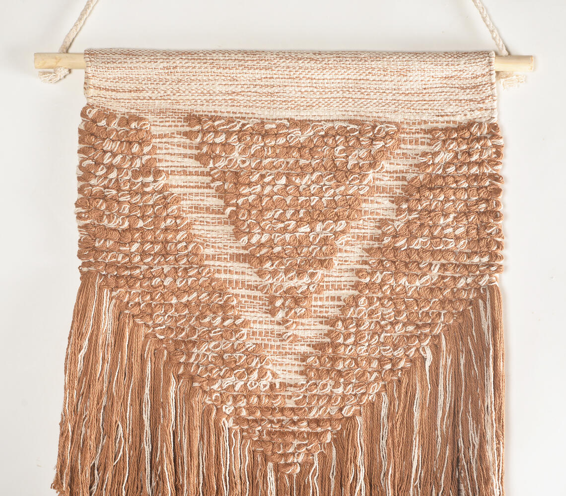 Handwoven Cotton Brown-Toned Fringed Wall Hanging