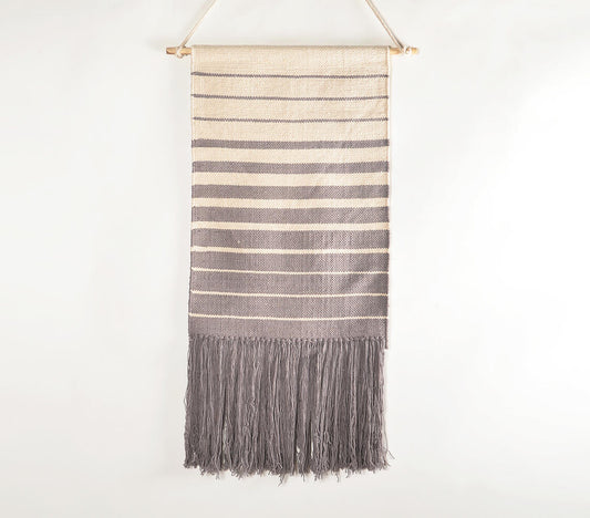 Handwoven Cotton Striped Fringed Wall Hanging