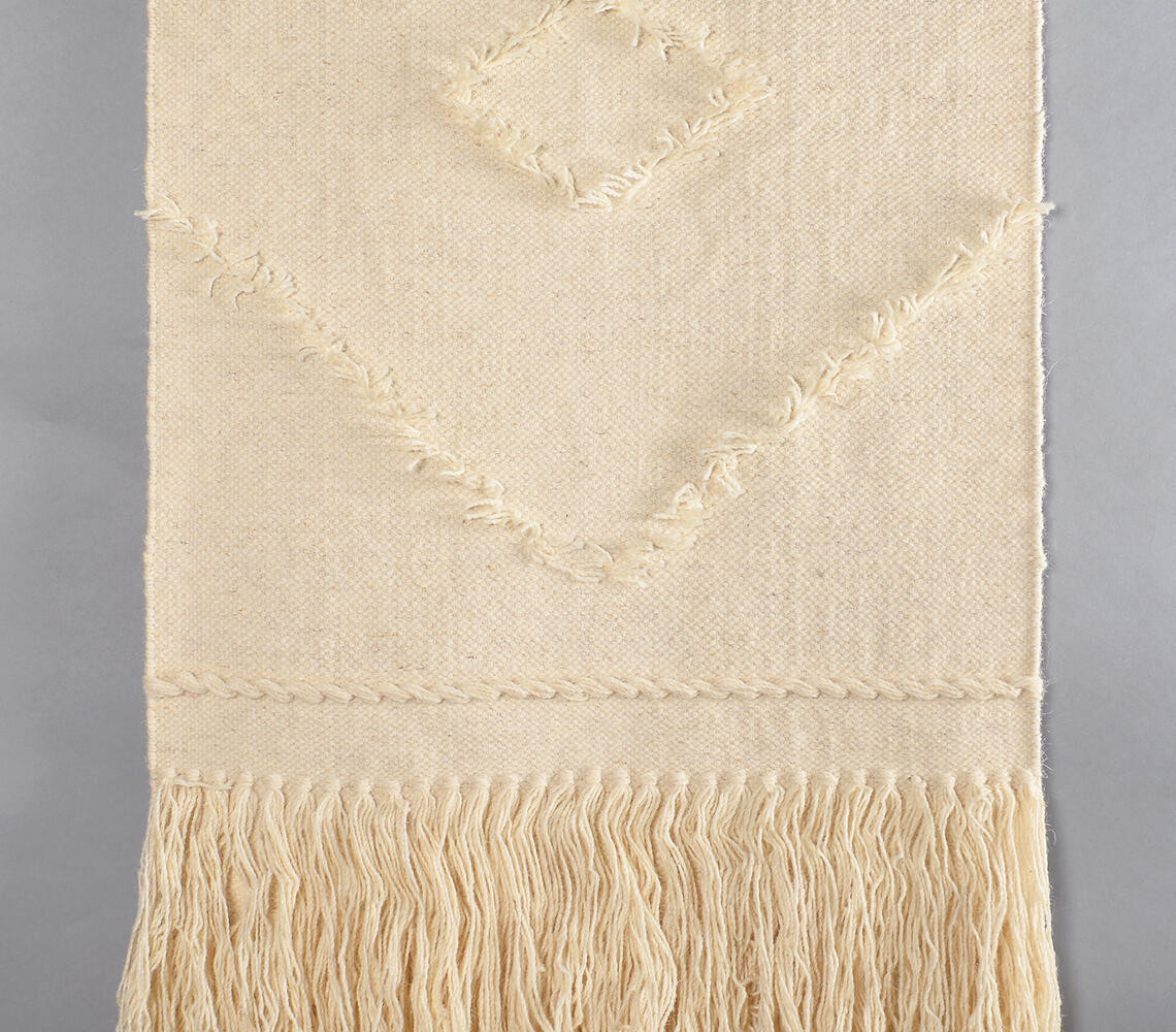 Handwoven Cotton & Wool Diamond Fringed Wall Hanging