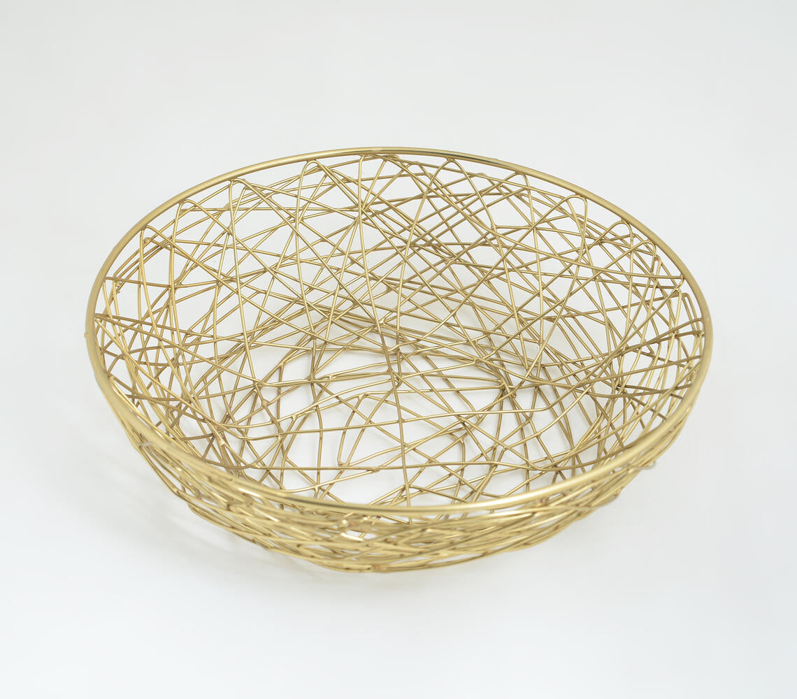 Gold Toned Iron Mesh Wire Fruit Bowl