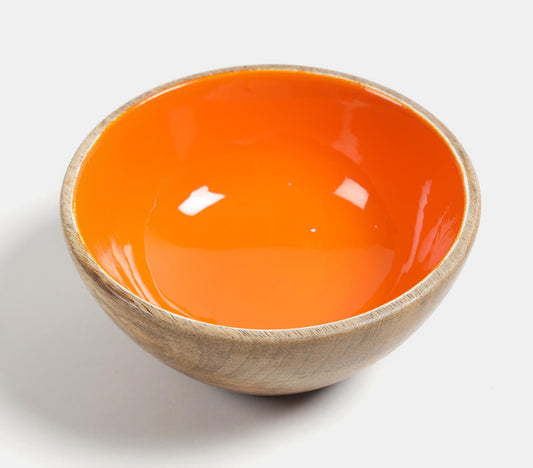 Enamelled Mango Wood Orange Serving Bowl