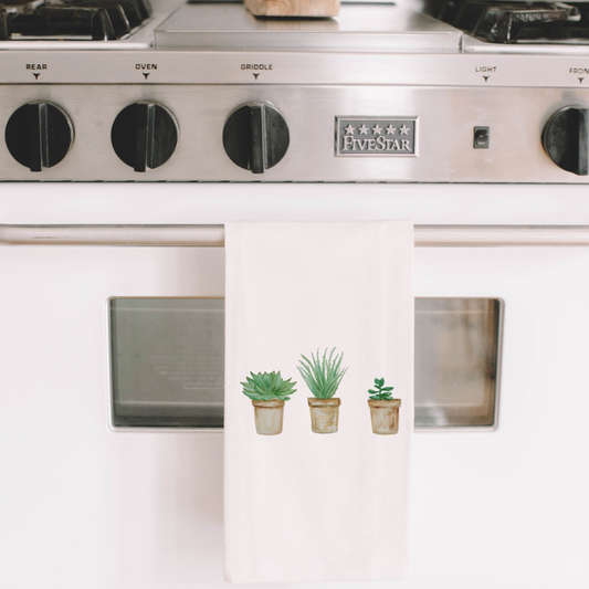 Succulent Pots Watercolor Tea Towel