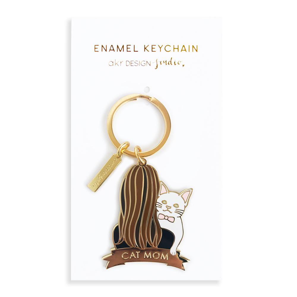 White Cat Keychain - Brunettes Hair