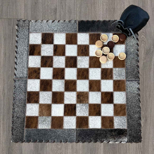 Cowhide Checker Board Genuine Leather Handmade