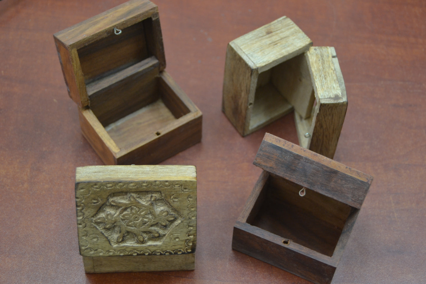 4 Pcs Set Handmade Carved Wood Boxes