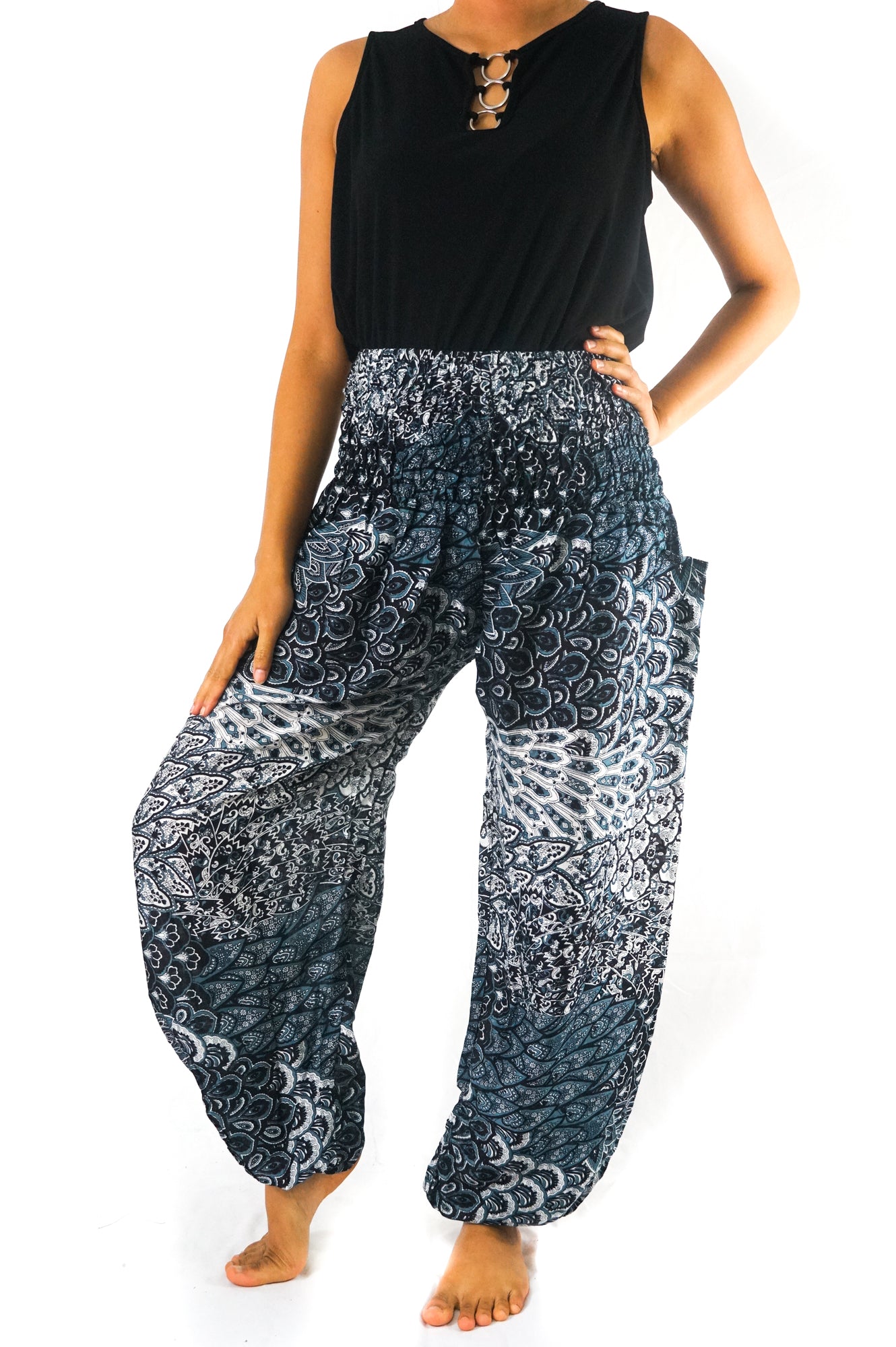 Black Peacock Pants Women Boho Pants Hippie Pants Yoga