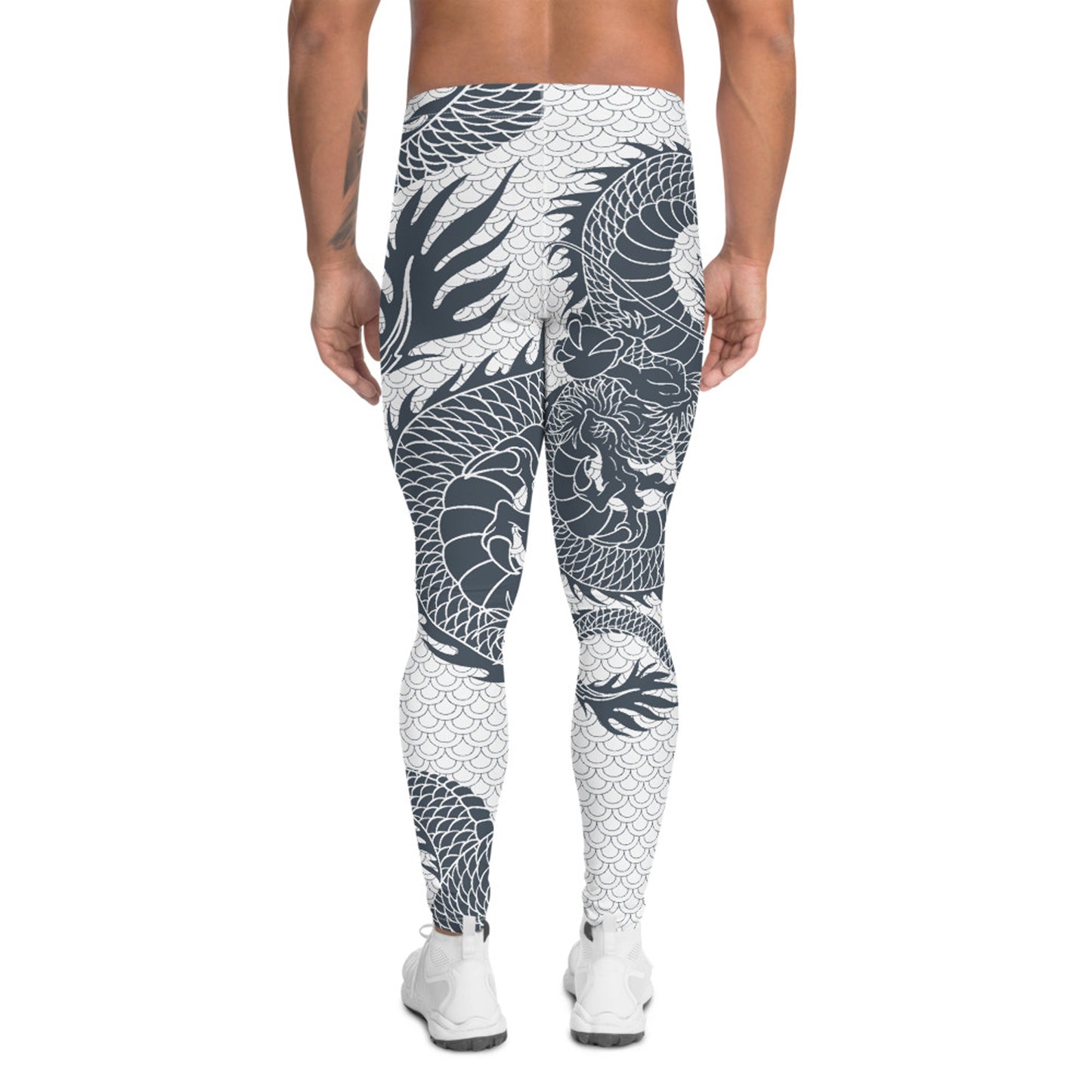 Dragon Leggings for Men White and Gray