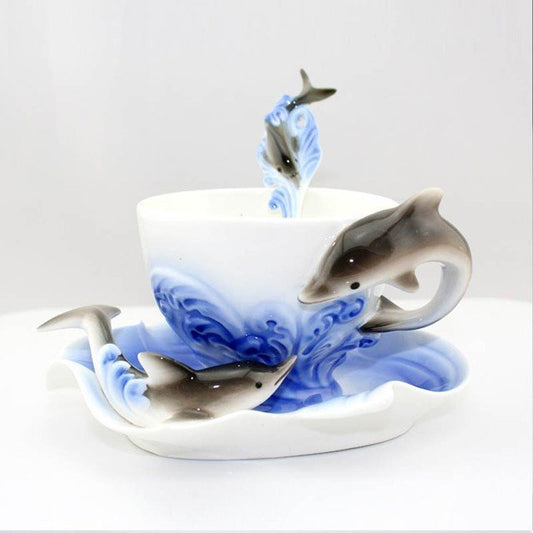 Dolphin Enamel Ceramic Coffee Mug