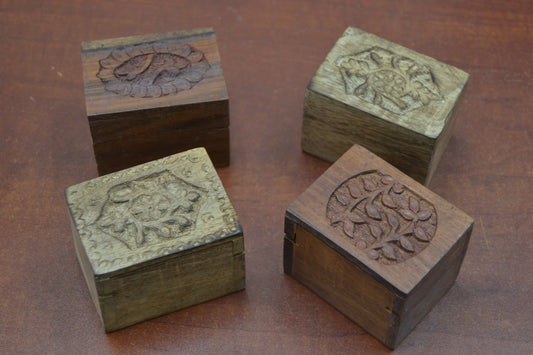 4 Pcs Set Handmade Carved Wood Boxes
