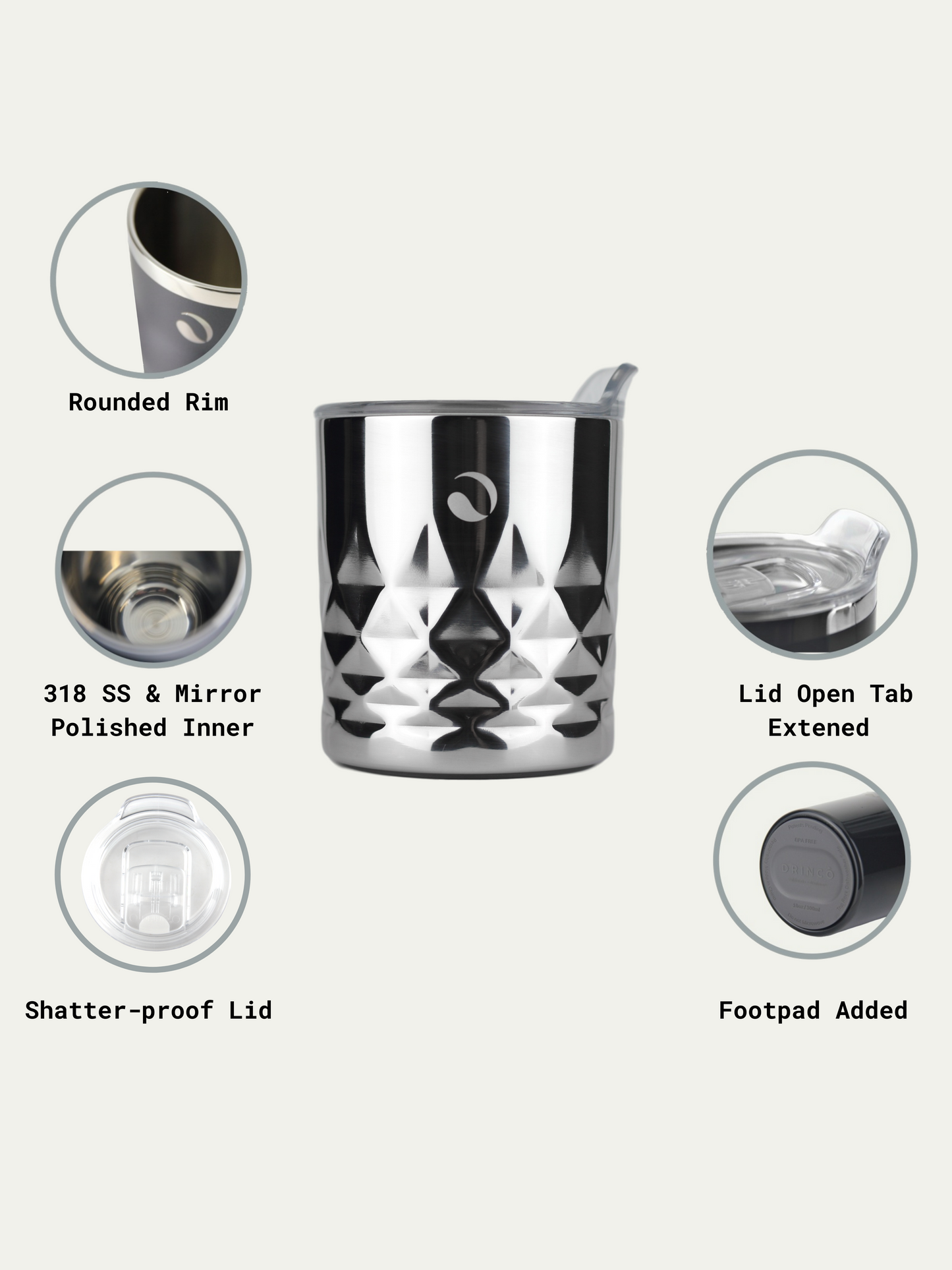 DRINCO- 10oz Vacuum Insulated Tumbler Whiskey Glass GULT (Diamond)