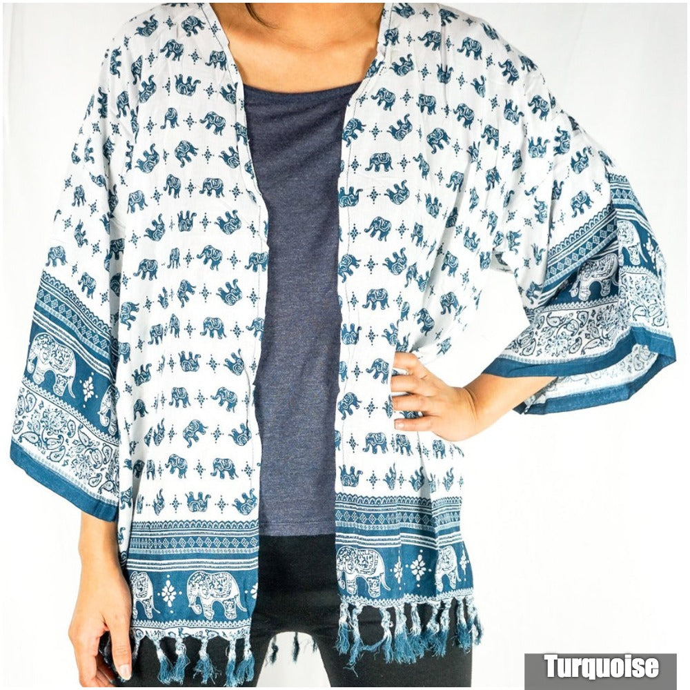 Elephant Tribal Boho Kimono Cover Up