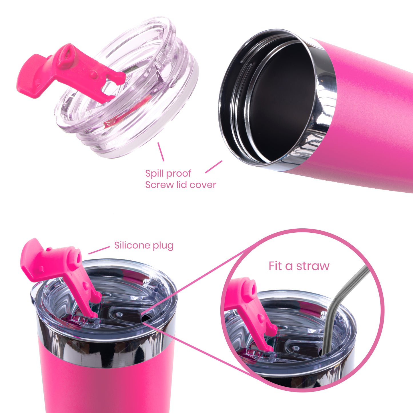 DRINCO®  20oz Insulated Tumbler Spill Proof Lid 2 Straws(Island Pink)