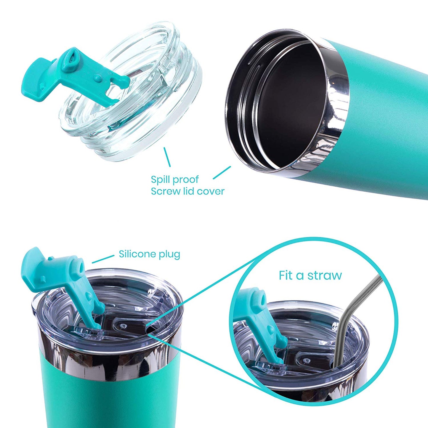 DRINCO® 20oz Insulated Tumbler Spill Proof Lid 2 Straws(Ombre Teal)