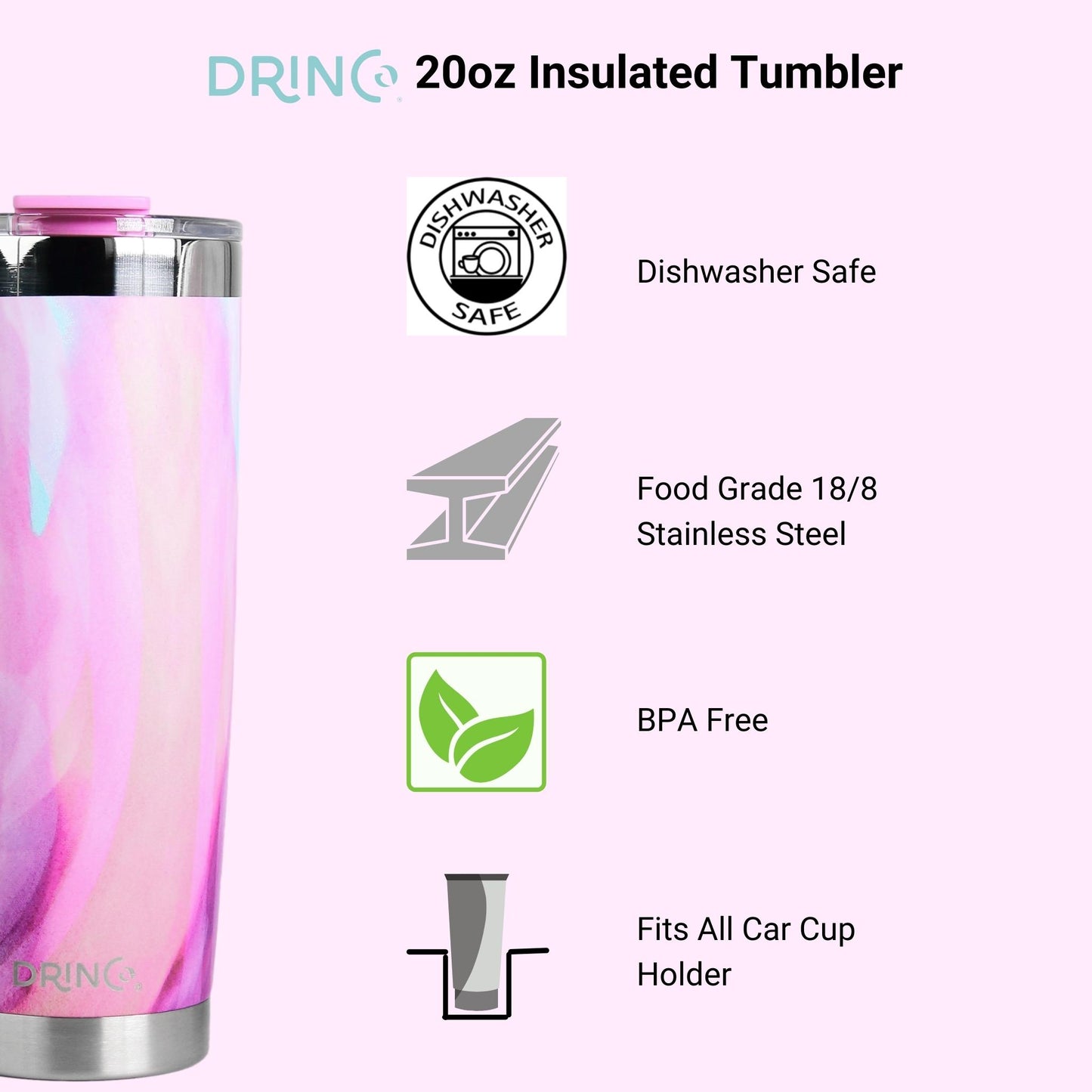DRINCO®  20oz Insulated Tumbler w/Spill Proof Lid, 2 Straws (Galaxy)