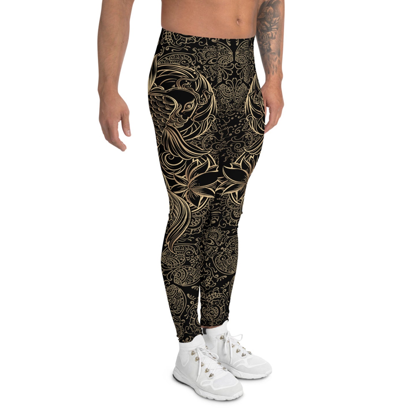 Golden Koi Fish Black Leggings for Men