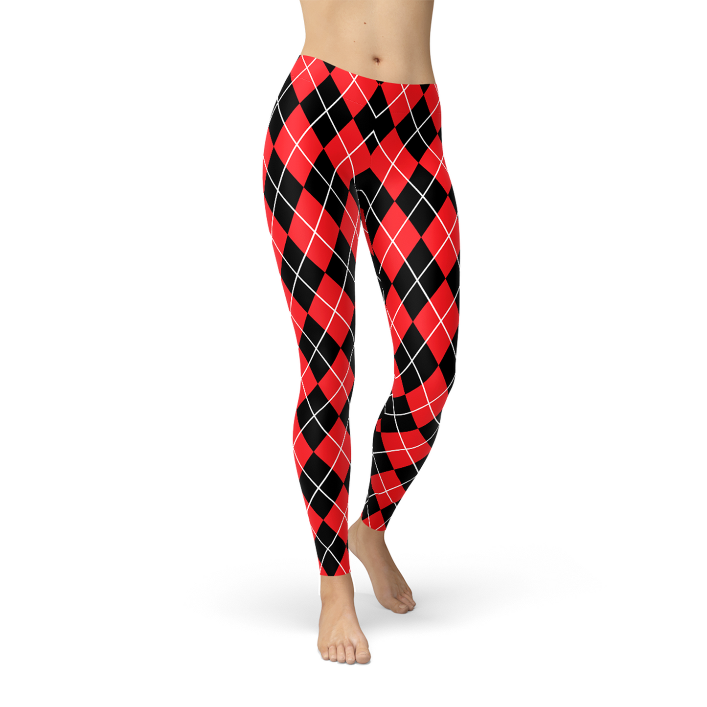 Womens Red Argyle Leggings - Harley Quinn Inspired