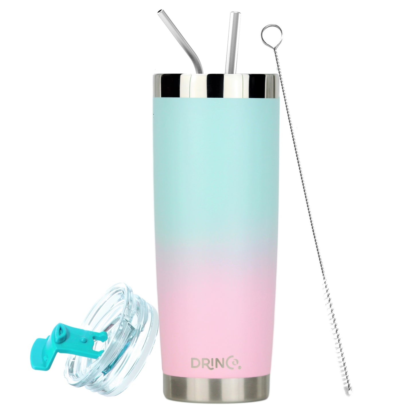 DRINCO® 20oz Insulated Tumbler Spill Proof Lid 2 Straws(Macaron)