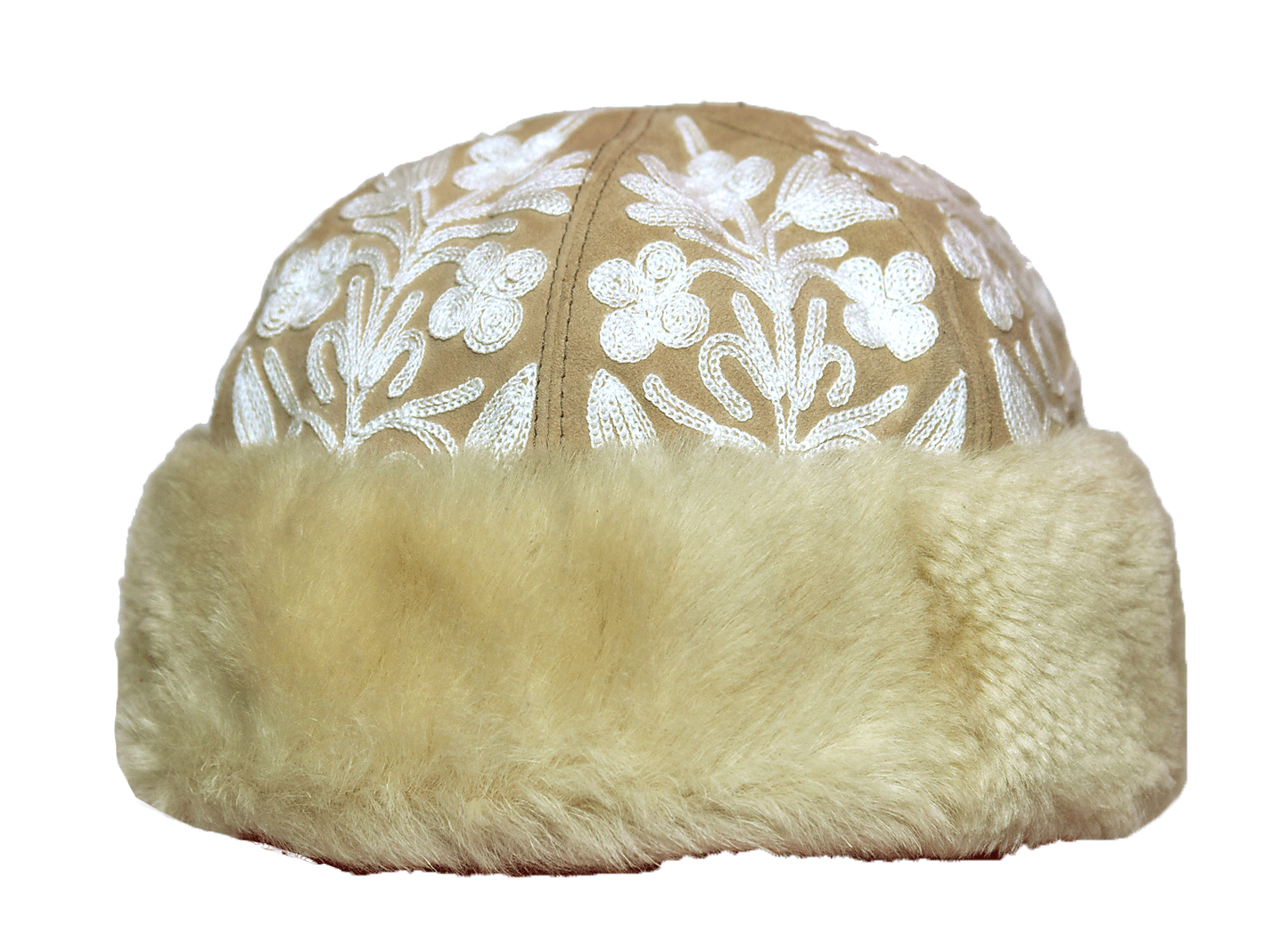 Handmade Ivory Suede Embroidered Cap/Hat