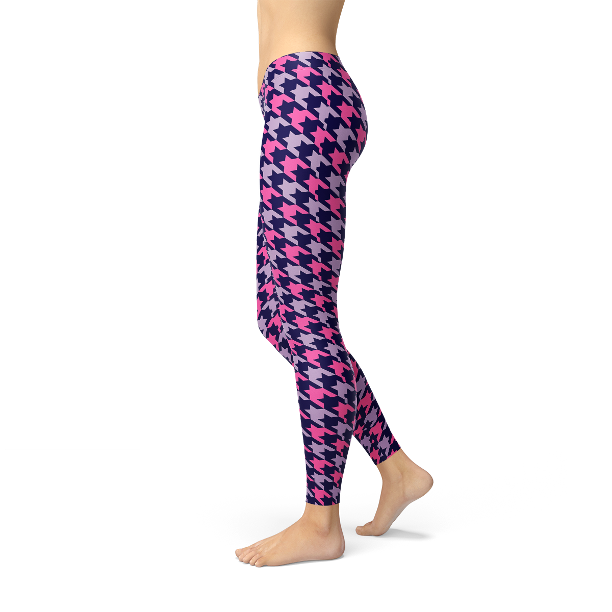 Womens Pink Purple Houndstooth Leggings