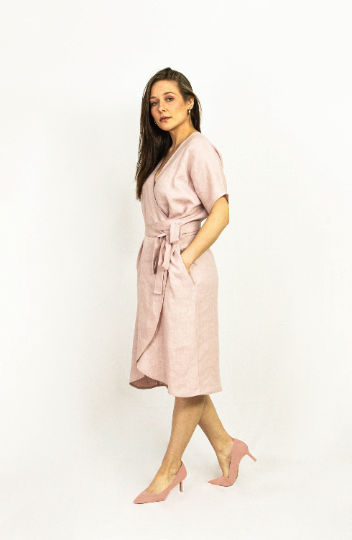 Pale Pink linen wrap dress