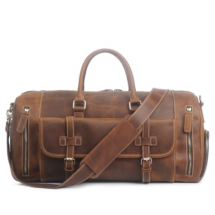 Large Size Handmade Leather Travel Bag with Shoes Compartment, Duffel