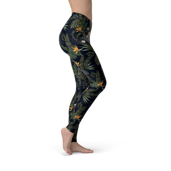 Womens Bird of Paradise Black Leggings