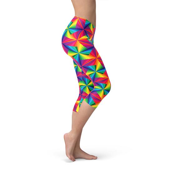 Womens Rainbow Pinwheel Capri Leggings