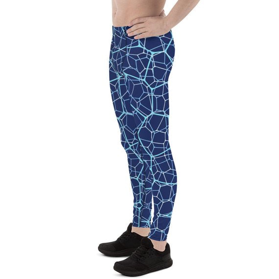 Mens Leggings - Blue Geometric Design Pattern