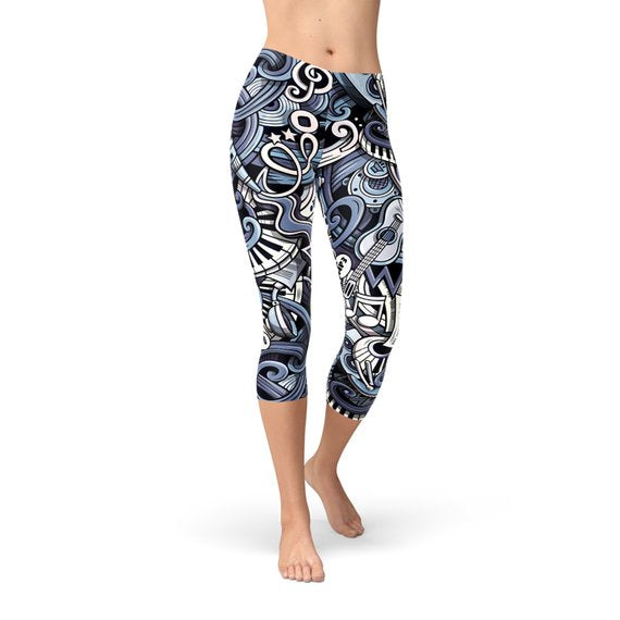 Womens Music Blue Capri Leggings