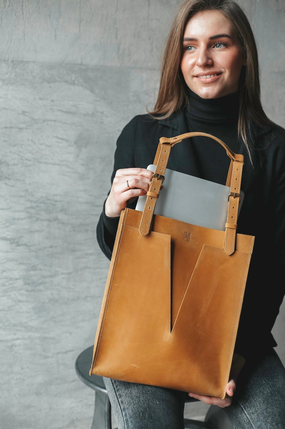 Handmade Leather Laptop Bag, Vintage Shoulder Tote for Women, Gifts