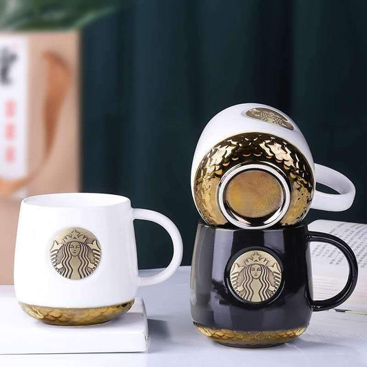14oz Starbucks Classic Bronze Logo Mugs Ceramic Coffee Cup Gold