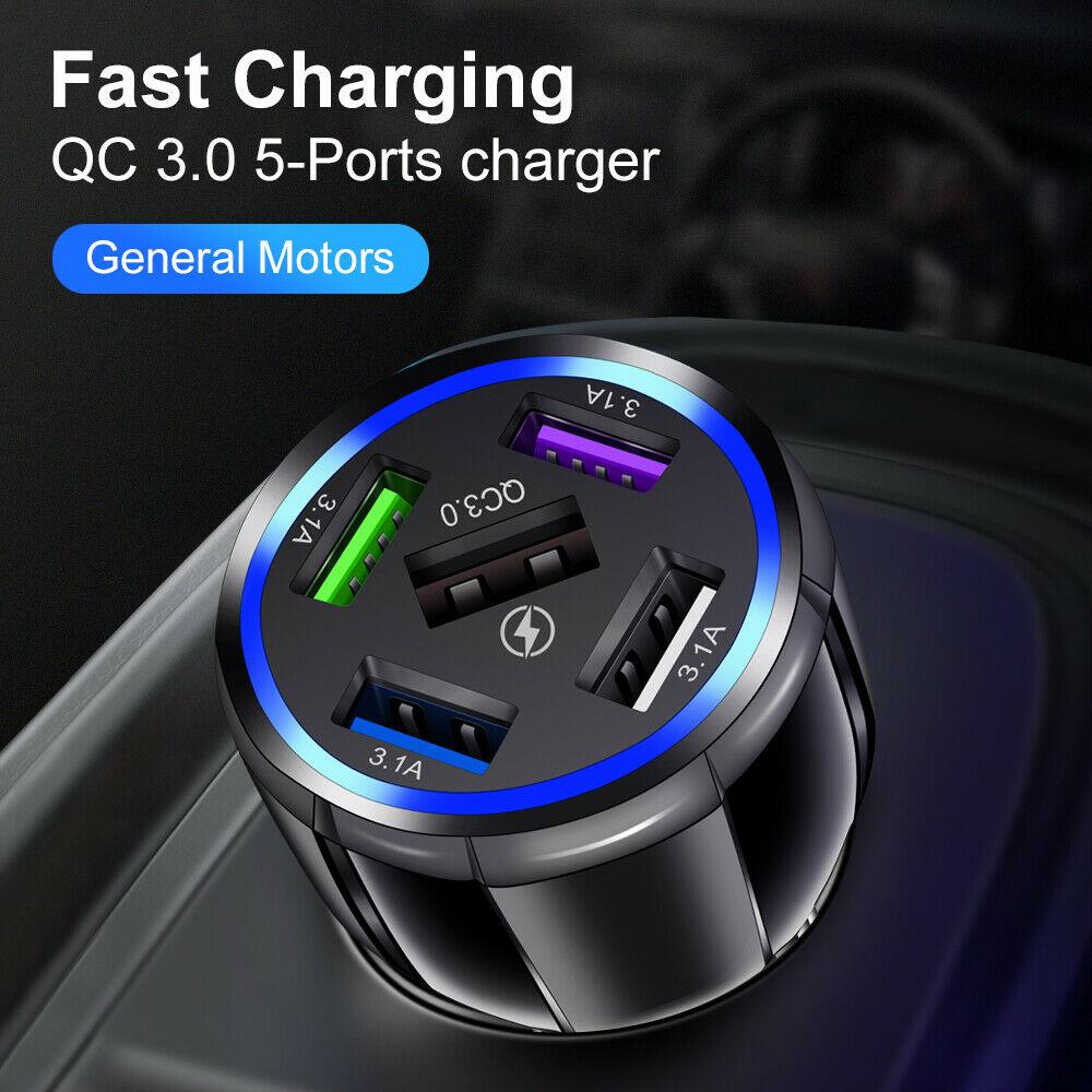 2 Pack PBG 5 Port USB Fast Car Charger with LED Display Charge 5