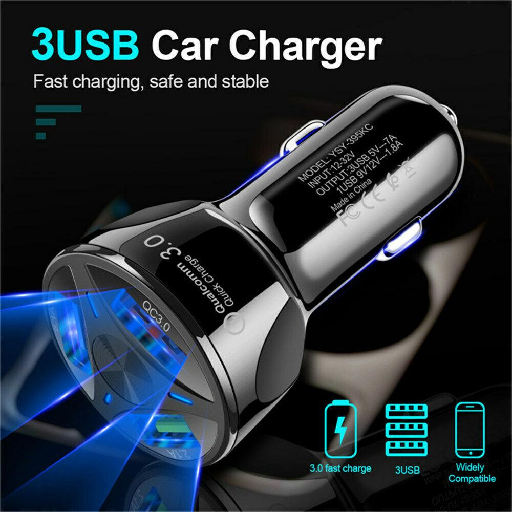 Fast 7A 3-Port USB Car Charger & Durable iPhone Cable Combo