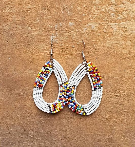 White handmade maasai beaded drop and dangle Earrings